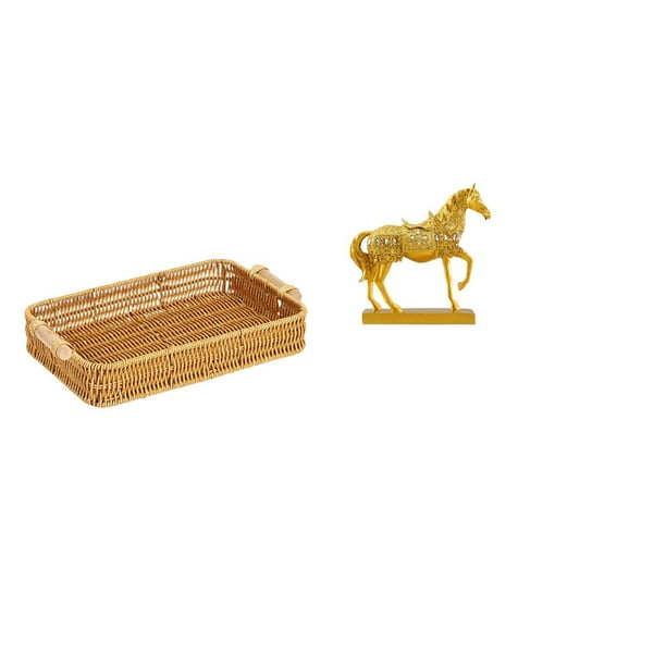 Cestas de almacenamiento,Cestas de almacenamiento de cocina tejidas con asas hechas a mano,Cestas de pan redondas Bandejas para servir Rectángulo,Estatuas de caballos,Estatuas de caballos