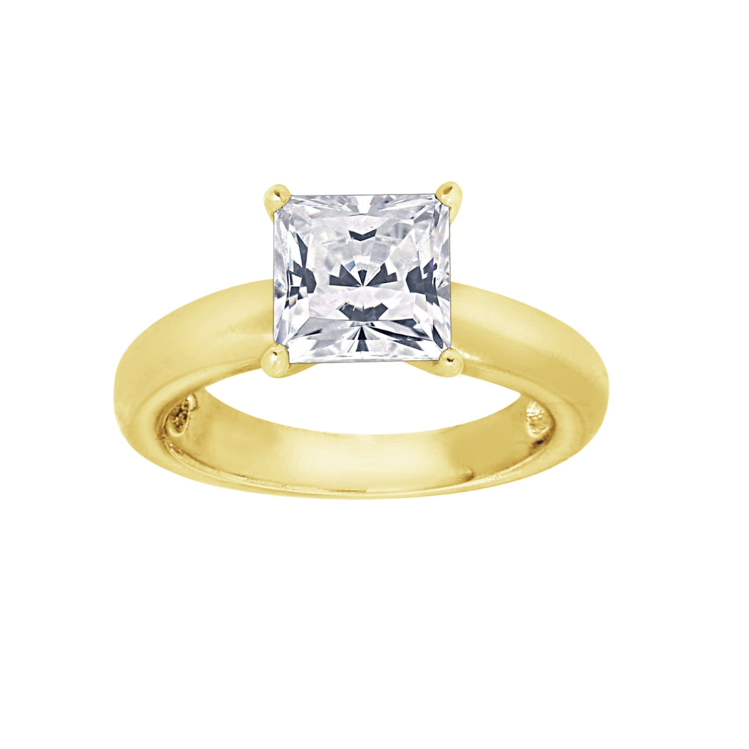 Yellow Gold-Plated or Platinum-Plated Sterling Silver Princess Cut Cubic Zirconia Bridal Ring Set