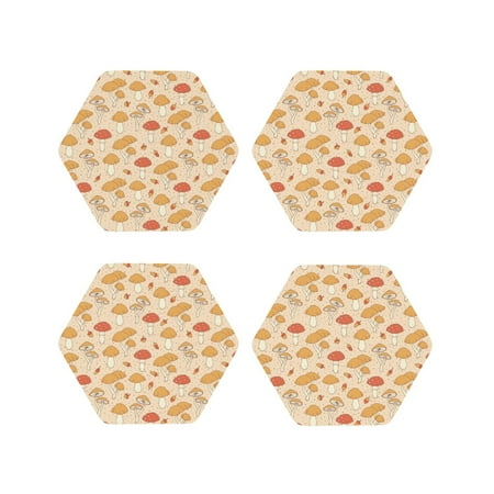 

Naloa Autumn Mushrooms Leather Coasters for Drinks Durable Drink Coasters 4 Set for Tabletop Protection Luxurious Home Décor and Housewarming Gift ( {designName})Hexagon