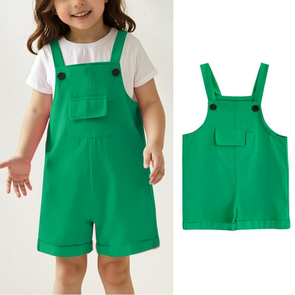 Kids Girls' Jumpsuits Rompers Toddler Girl Summer Outfits Rompers With Pockets Adjustable Wide Leg Jumpsuit Preppy Clothes 8-9 Years Cute Girl Clothing