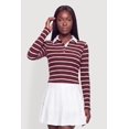 thumbnail image 2 of Women's Almost Famous Ribbed Knit Striped Long Sleeve Polo Shirt, 2 of 4