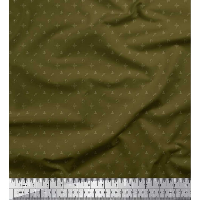 Soimoi Georgette Viscose Fabric Direction Compass,Skull & Anchor Hook Shirting Decor Fabric Printed Yard 42 Inch Wide
