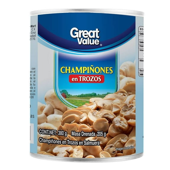 Champiñones Great Value trozos en salmuera 380 g