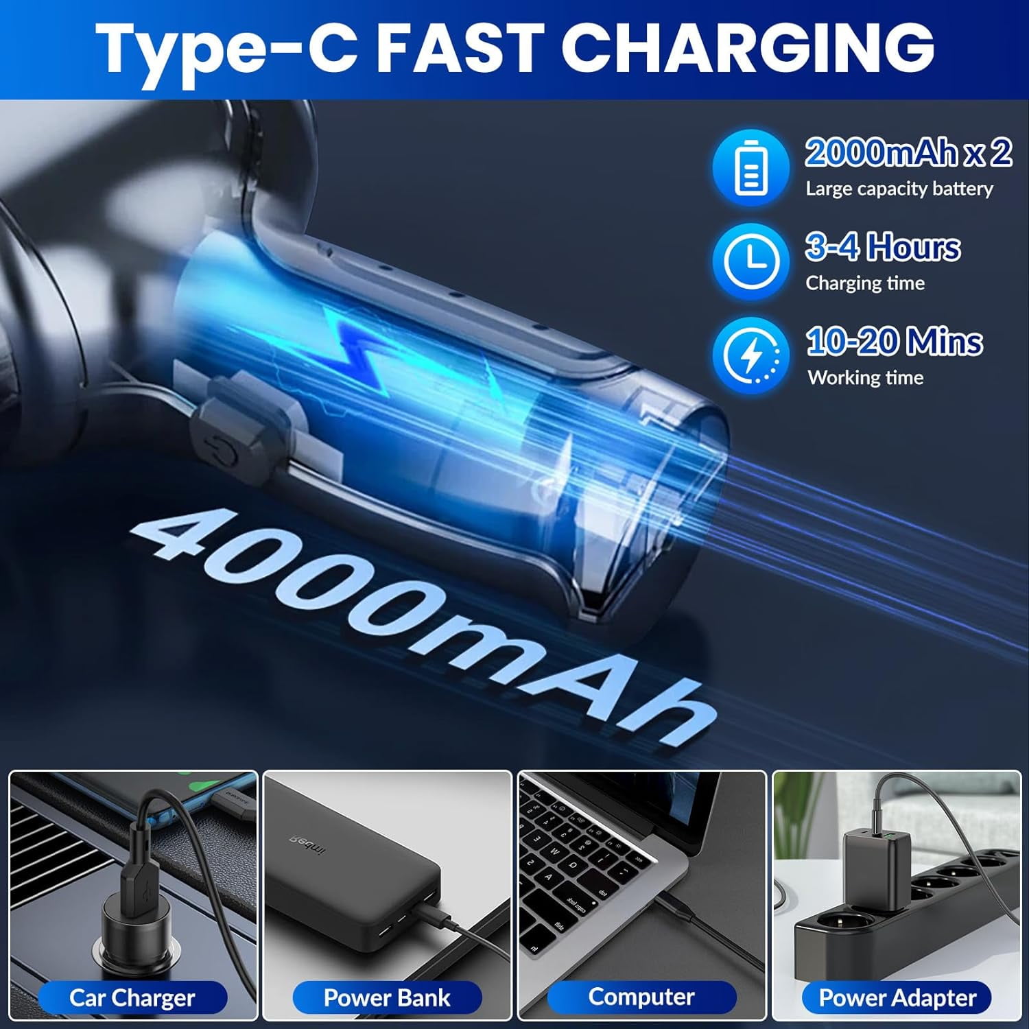 Boyun Daj Handheld Car Vacuum Cleaner, 15000Pa High Power Cordless 7-in-1 Wireless Mini Portable Vacuum Cleaner for Car Home Office, Perfect for Pet Hair