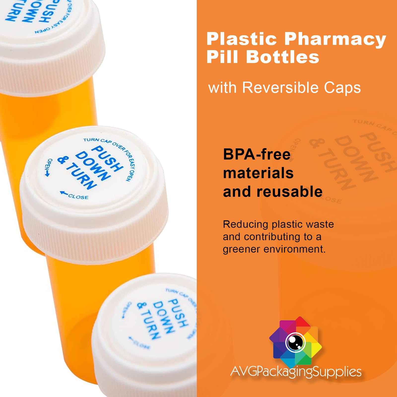 AVG Packaging Supplies Reversible Plastic Pharmacy Pill Bottles with ...