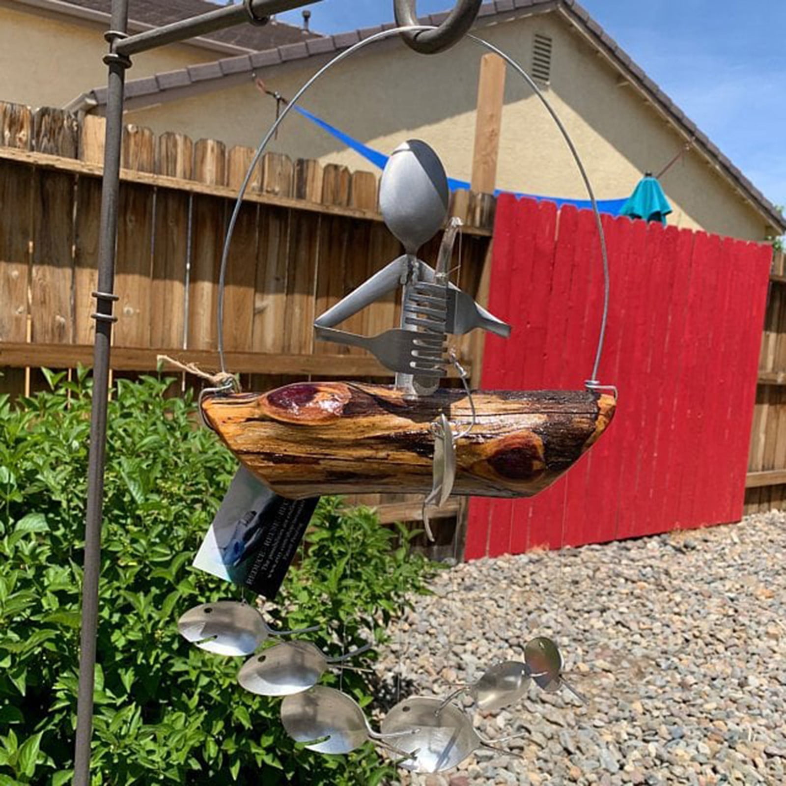 Fishing Man Wind Chime Spoon Fish Sculptures Windchime Indoor Outdoor Home Garden Decor Hanging Ornament Gifts large wind chimes wind chime supplies wind chime stand small wind chimes beach wind feng