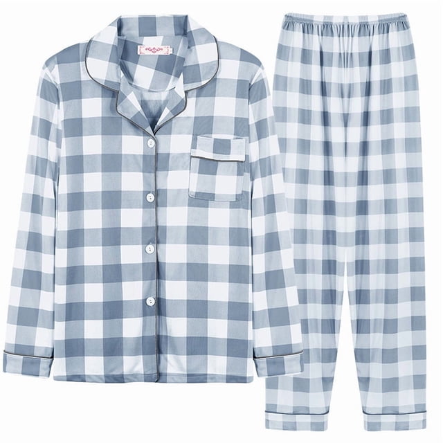 Pijamas bonitos de algodón para mujer, camisetas de manga larga y pantalones con bolsillos, ropa informal de estar por casa con lunares.