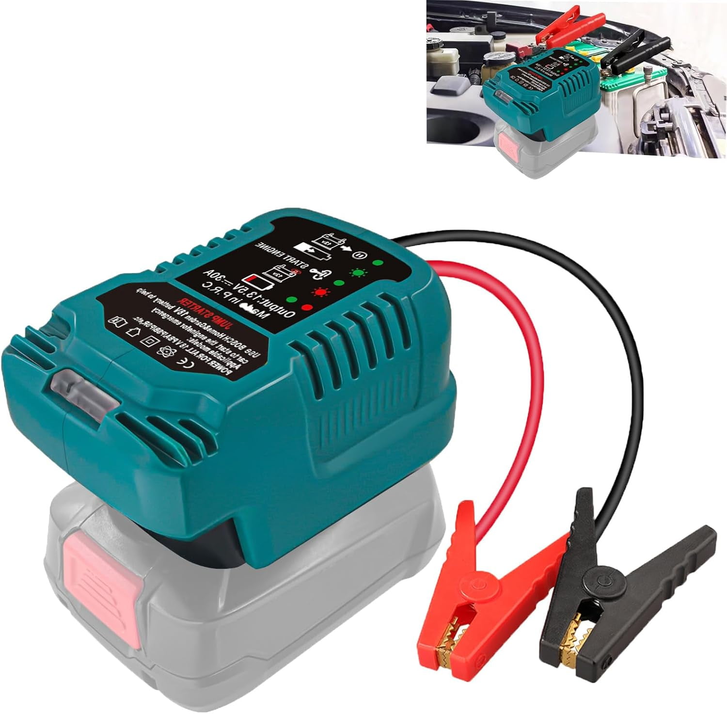 Car Battery Jump Starter Adapter Compatible with Bos.ch 18V PBA/PSB/PSR Battery, Battery Starter Adapter for up to 3.5L Gas or 3.5L Diesel Engine with 11AWG Jump Kit Cable