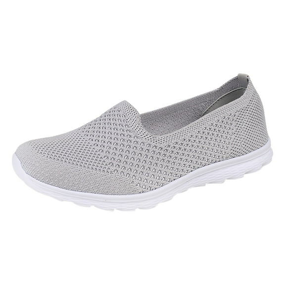 CAICJ98 Womens Sneakers Women's Round Comfortable Casual Knitted Loafers Breathable Lightweight Slip on Walking Shoes,Grey