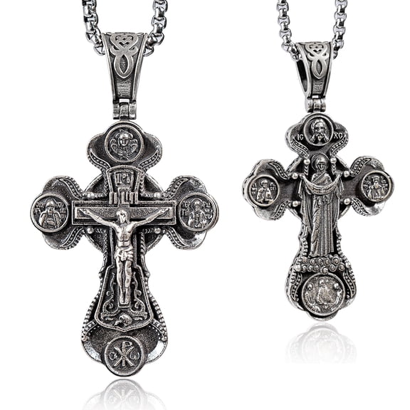 Jesus and Virgin Mary Trinity double-sided engraving S925 sterling silver cross necklace men's Christian pendant jewelry women's gift