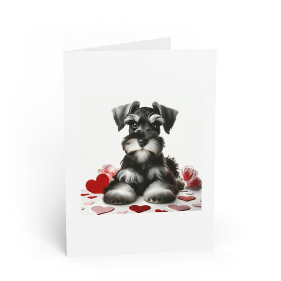 DistinctInk Greeting Card / Note Card - Valentine's Day Miniature Schnauzer Puppy - PACK of 5