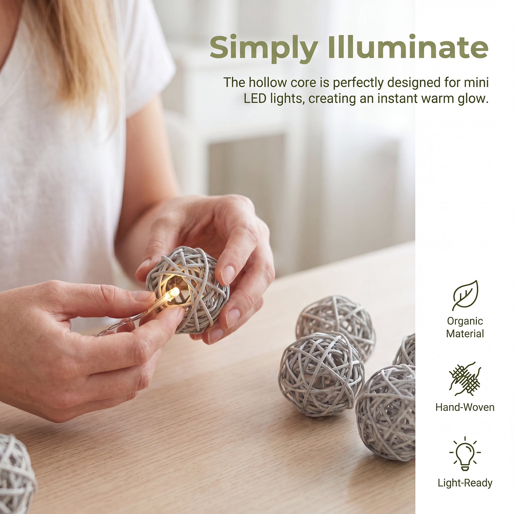 Unique Bargains 10Pcs Rattan Balls for Lights Wicker Spheres Orbs Grey 2"x2"x2"