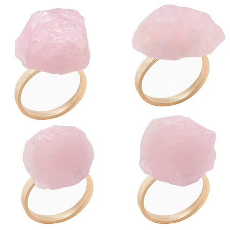 

Malimali Crystal Napkin Rings Set of 4 Pink Gold Napkin Holders for Cloth Napkins Rose Quartz Meta
