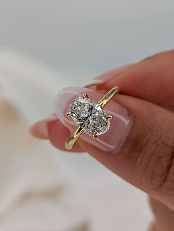 Jewelerix 2 Carat Oval Cut Moissanite Engagement Ring for Women – 14K Yellow Gold Solitaire Ring, Classic Minimalist Bridal Jewelry Gift