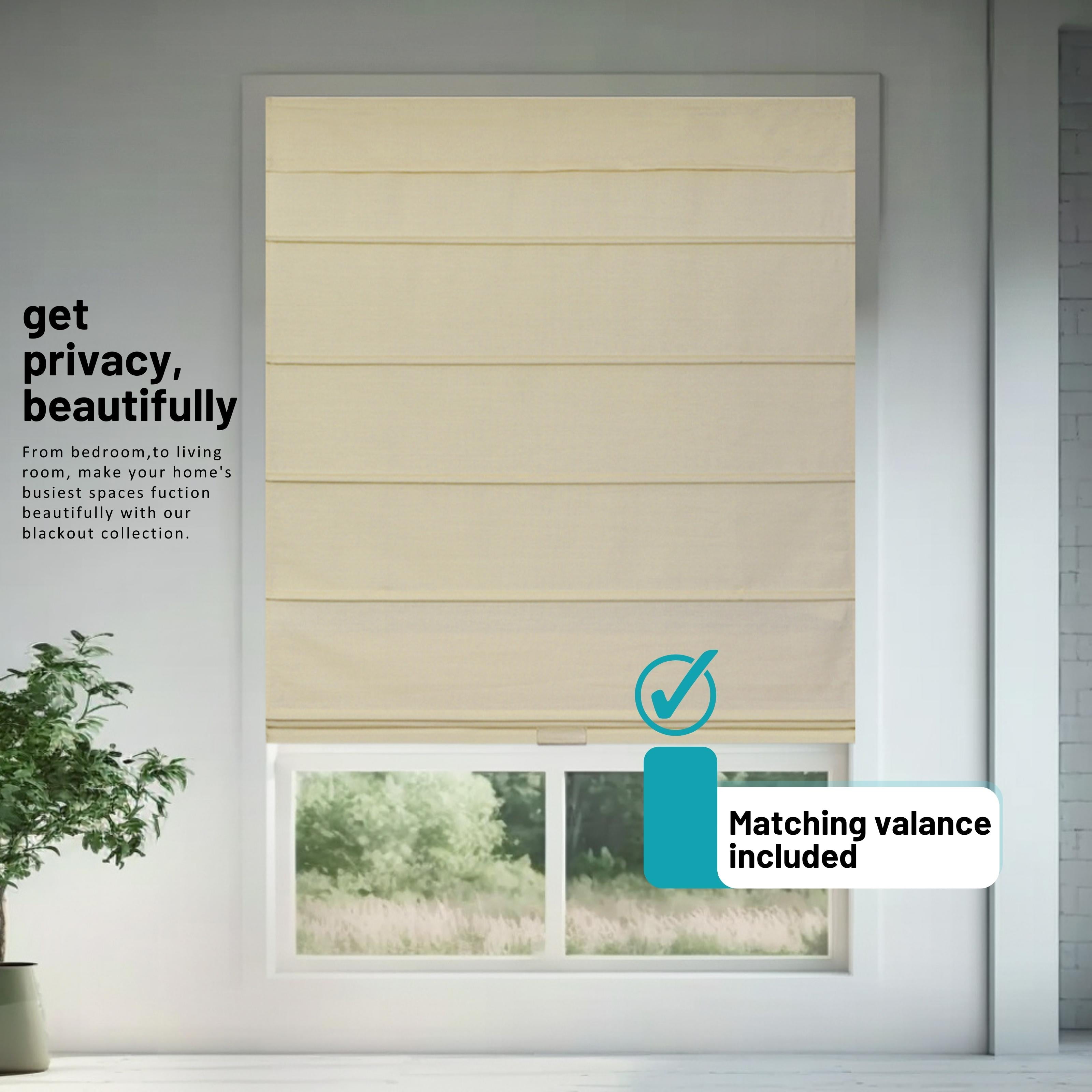 Chicology Cordless Roman Shades, Ivory (Blackout), 36"W X 64"H