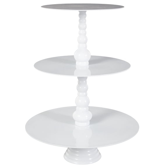 DecMode 18" x 24" White Aluminum Metal 3 Tiered Server with Bubble Inspired Center and Tiered Base, 1-Piece