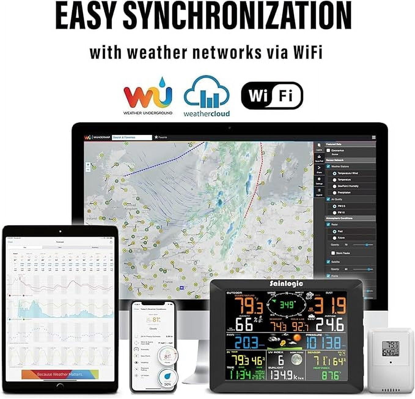 Sainlogic 8.3" Wireless Weather Station, 7-in-1 with Rain Gauge & Wind Sensor, Wifi for Home Garden Farm