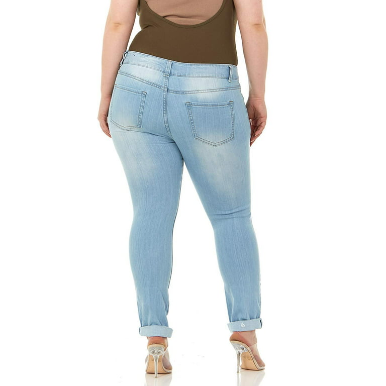 Cute Teen Girl Teen Girls's Distressed Torn Plus Size Skinny Jeans Light  Blue fray Hem Plus Size 18