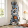 thumbnail image 5 of Tribesigns Wavy Corner Shelf, Modern 5-Tier Bookshelf Bookcase with Curvy Shape, Unique Plant Stand Display Rack for Living Room Small Space (Blue), 5 of 7