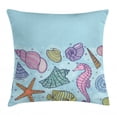 thumbnail image 1 of Nautical Throw Pillow Cushion Cover, Underwater World Nursery Theme Cute Seashell Seahorse Starfish and Fish Pattern, Decorative Square Accent Pillow Case, 16" X 16", Multicolor, by Ambesonne, 1 of 2