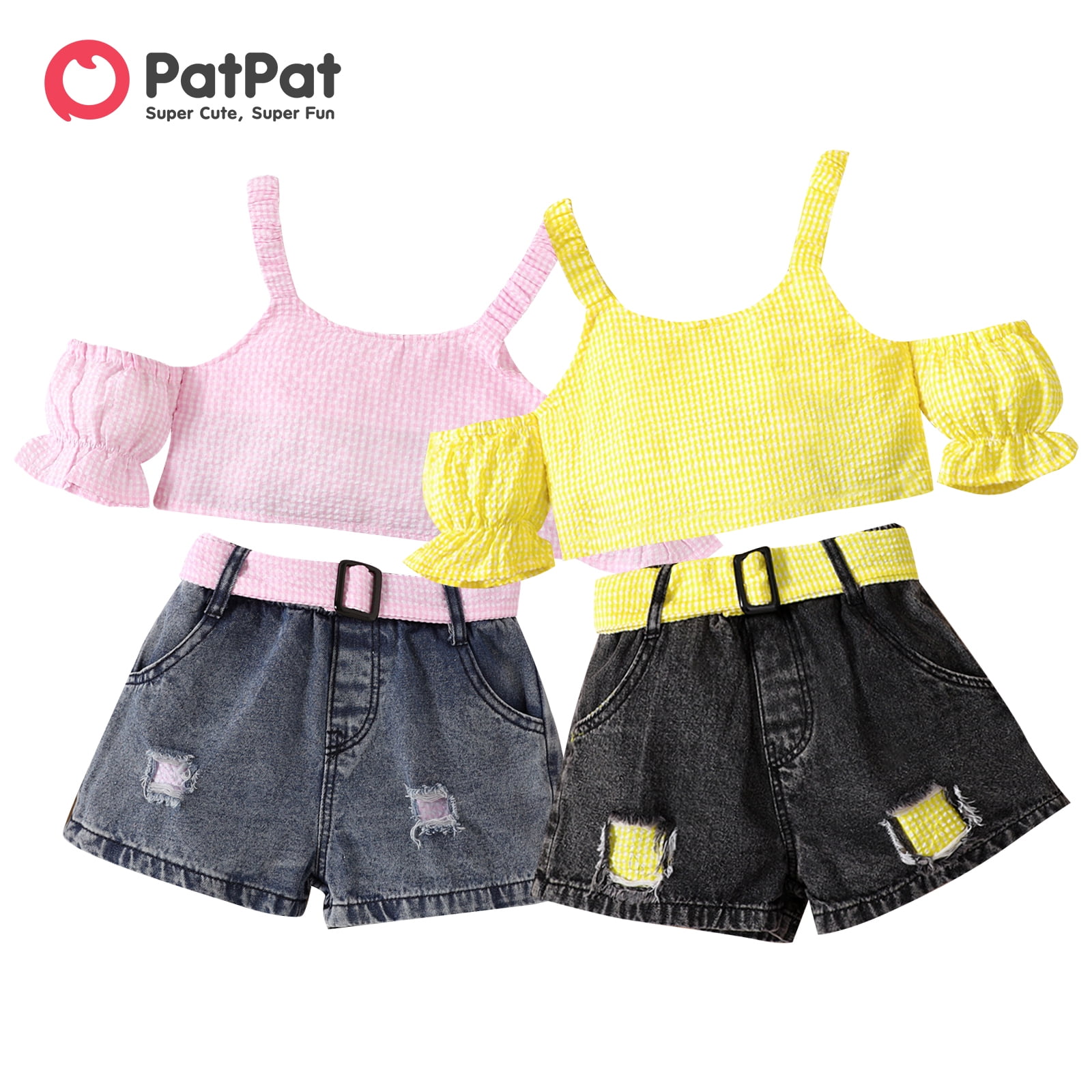 PatPat Toddler Girl Clothes Set 2pcs Toddler Girl Trendy Ripped Denim