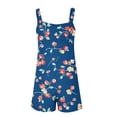 thumbnail image 4 of Womens Linen Jumpsuits Shorts with Pockets Floral Print Knotted Strap Summer Plus Size One Piece Short Rompers S-3X (XL, Blue), 4 of 5