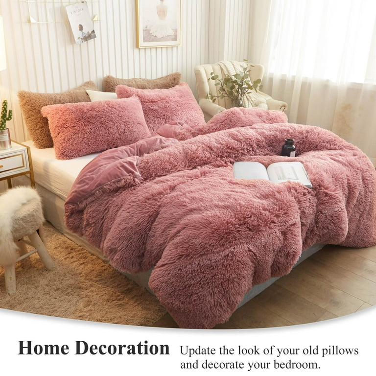 Decorative Fluffy Throw Pillows for Room Sofa Bed, Fuzzy Body Pink 8 x 25  Inch