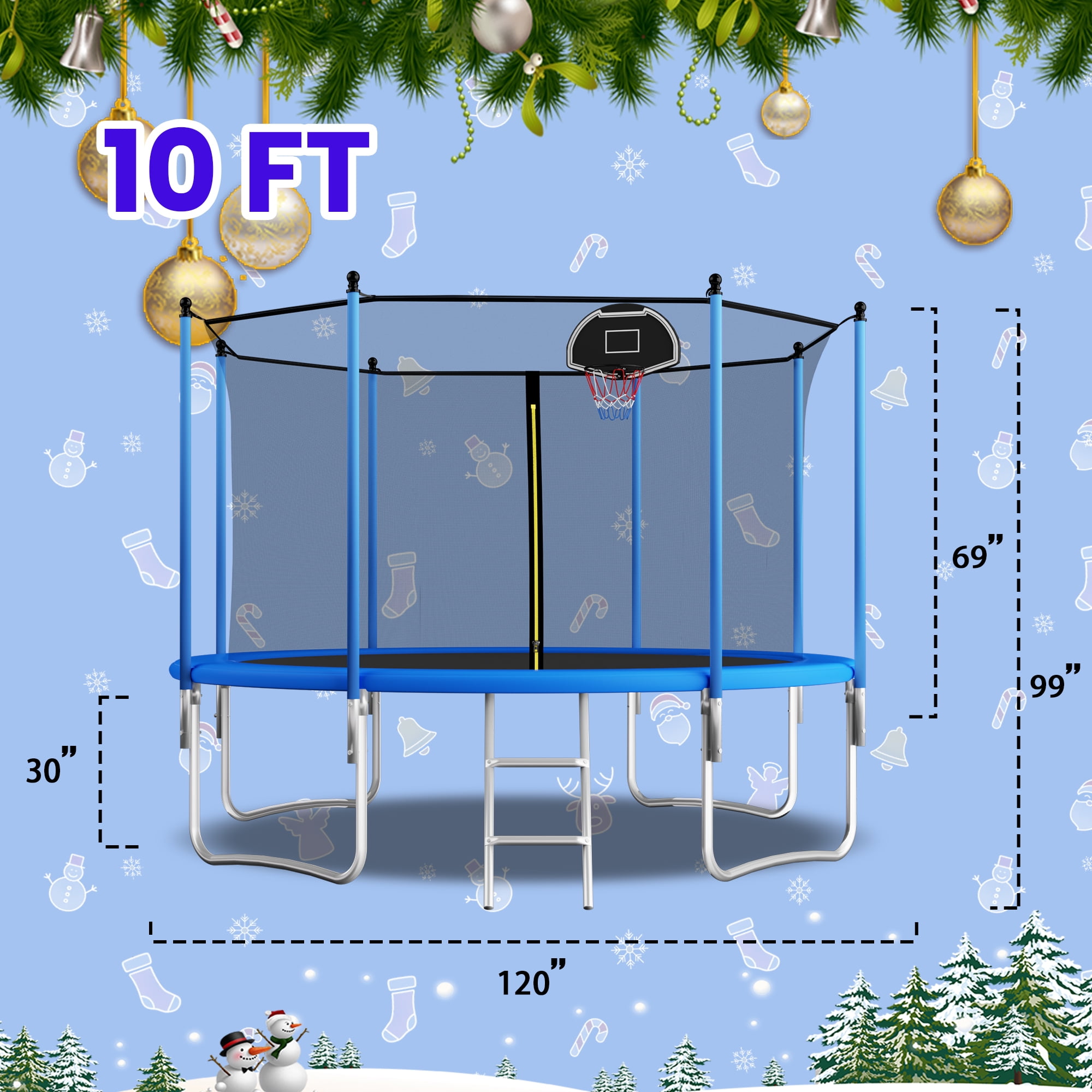 Shengchao Trade 650LBS 10FT Trampoline for Adults and Kids,Trampoline with Enclosure,Recreational Trampoline with Ladder, Heavy Duty Trampoline Capacity for 2-4 Kids