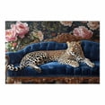 thumbnail image 2 of Mudket Framed Leopard on Blue Velvet Sofa Canvas Wall Art, Elegant Leopard Print Room Decor for Living Room, Vintage Animal Wall Art, Ready to Hang - 12"L x 8"W, 2 of 10