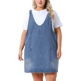 thumbnail image 1 of Vestido de mezclilla sin mangas de talla grande para mujer Agnes Orinda, con escote en V, vestido casual con bolsillos, 2X azul cielo, 1 of 4