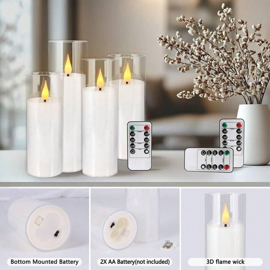24 Acrylic Transparent Flameless LED Candle Lights, White, 3 Sizes, With Remote Control And Timing Function, Battery Powered, Adjustable Brightness, Perfect For Making Wishes