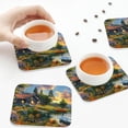 thumbnail image 4 of Leather Coasters with Heat-resistant for Drinks, Cozy Cottage Lakeside Sunset Cup Coasters Cup Pad Mat for Tabletop Protection, Coffee Table, Office Desk and Housewarming Gift, 4 of 5