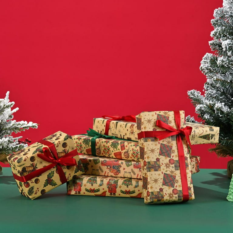  Hallmark Kraft Christmas Wrapping Paper Bundle - 6 Rolls in 3  Designs : Health & Household