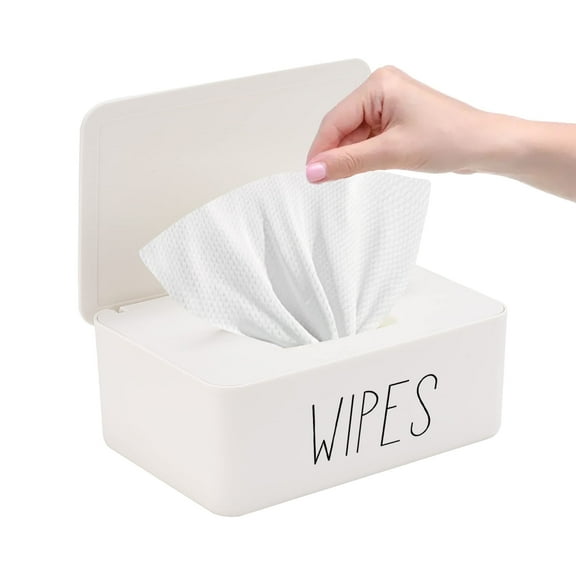 Wipes Dispenser for Bathroom White Baby Wipes Dispenser Non-Slip Refillable Baby Wipes Container with Sealing Lid Baby Wipe Holder for Fresh Wipes, 7.28x4.80x2.75 inch