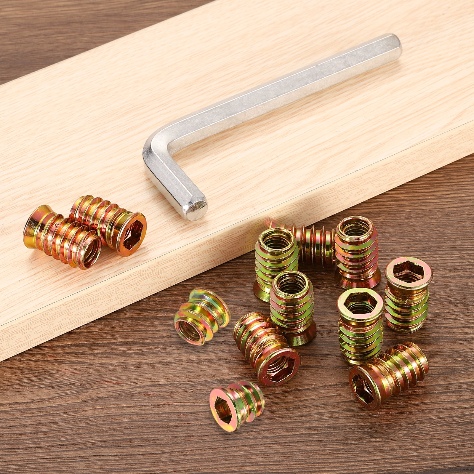 100 Pcs Threaded Insert for Wood, 1/4 - 20 Threaded Studs 25mm Length, Gold