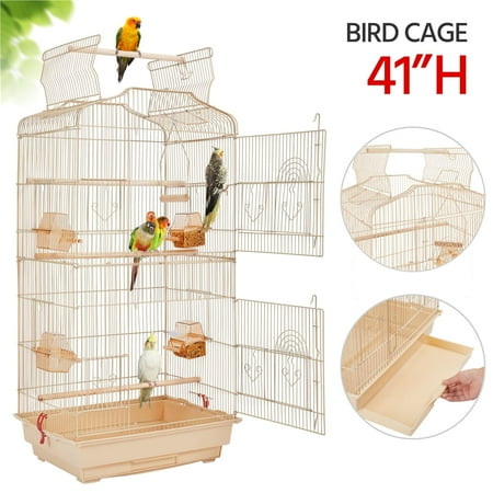 Yaheetech 41'' H Open Top Metal Birdcage Parrot Cage with Feeders, Almond