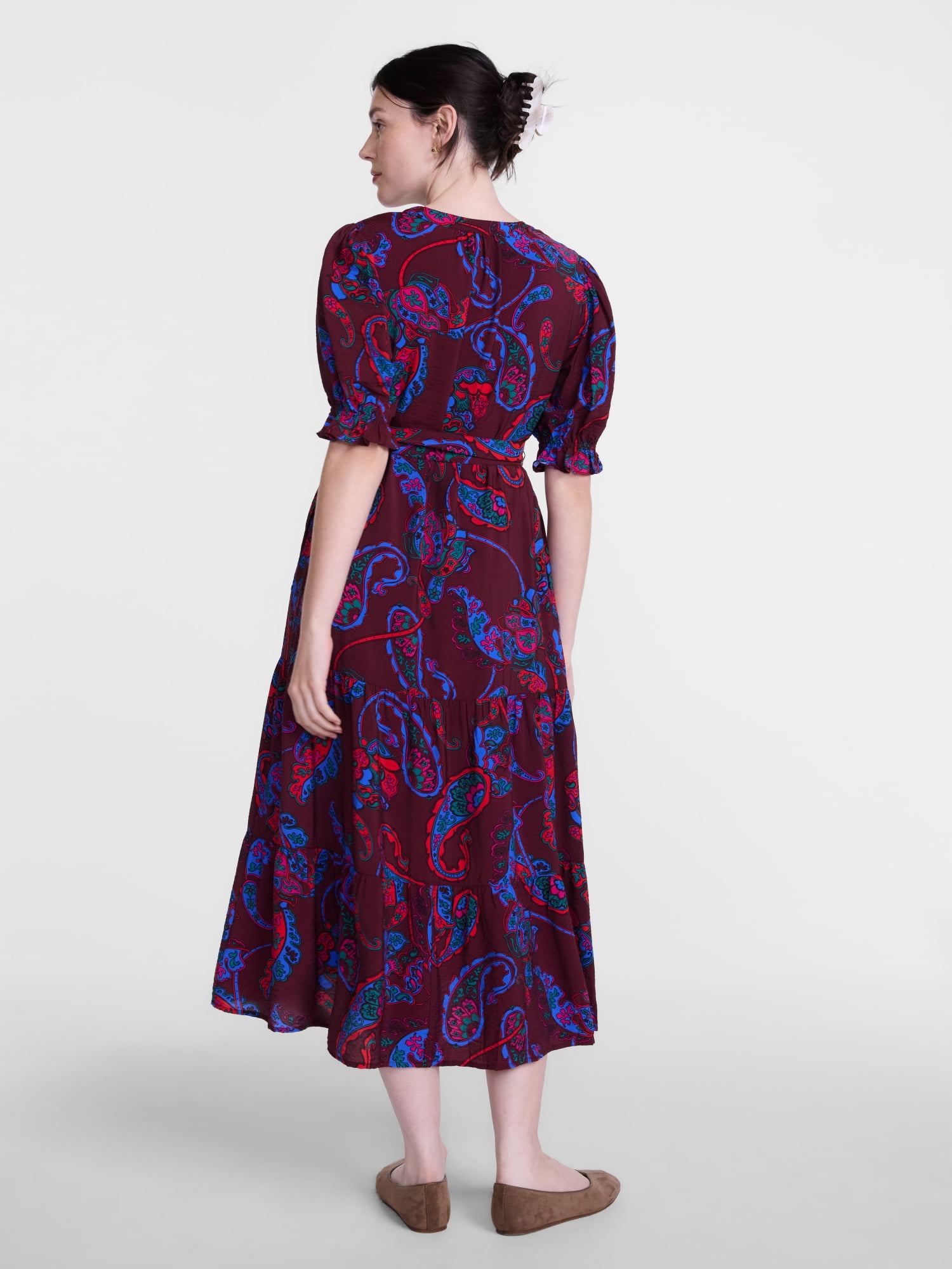 Scenario Women's and Women's Plus Tiered Midi Dress with Short Sleeves, Sizes XS-4X