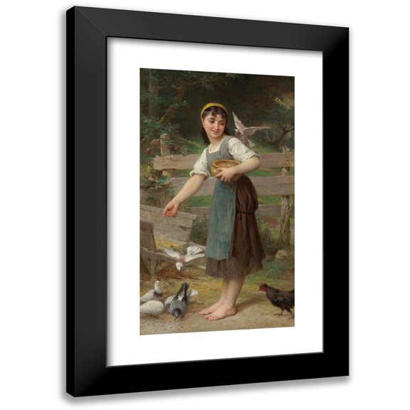 Émile Munier 10x14 Black Modern Framed Museum Art Print Titled - Feeding the Doves (1890)
