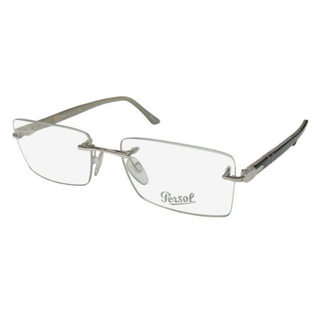 New Persol 2354-V Mens Rectangular Rimless Gunmetal / Black Drill Mount Sleek Made In Italy Frame Demo Lenses 54-16-140 Eyeglasses/Eye (Best Rimless Titanium Eyeglass Frames)