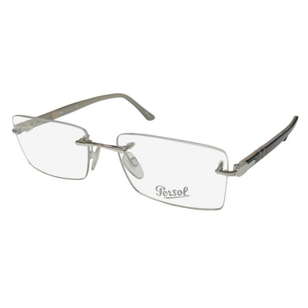- New Persol 2354-V Mens Rectangular Rimless Gunmetal / Black Drill Mount Sleek Made In Italy Frame Demo Lenses 54-16-140 Eyeglasses/Eye Glasses