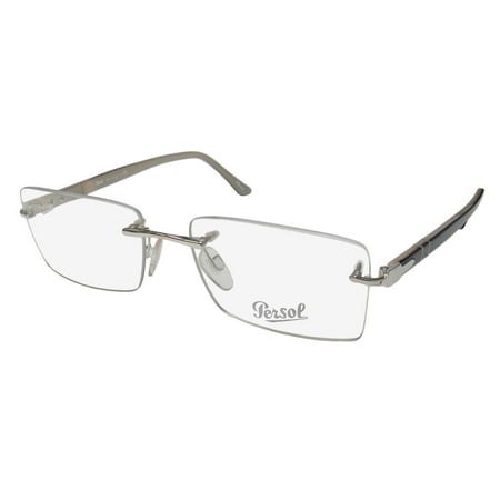 New Persol 2354-V Mens Rectangular Rimless Gunmetal / Black Drill Mount Sleek Made In Italy Frame Demo Lenses 54-16-140 Eyeglasses/Eye