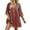 Rust, variant on Women's Lace Trim Printed V Neck Three Quarter Sleeve Dress 95% Polyester 5% Spandex Comfortable Everyday Wear