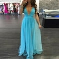 thumbnail image 2 of XDZJLR Robes pour Femmes Été Longues Sans Manches Fête Mode Détail Transparent V Soirée Robe Profonde, 2 of 6