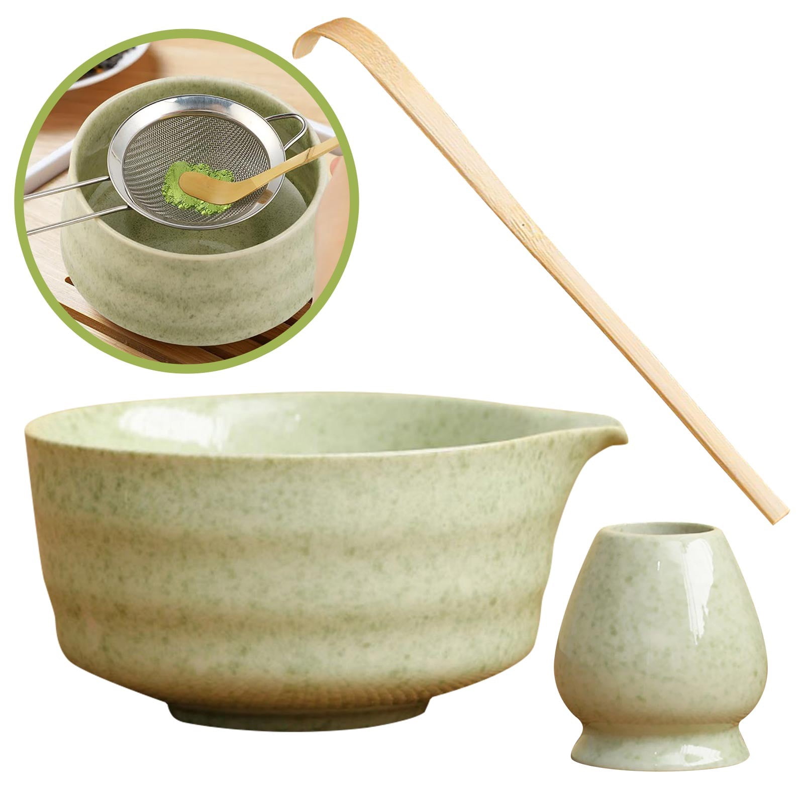 Kit Complet Matcha 5 Pièces - Bol Céramique, Fouet Bambou, Tamis, Cuillère & Support - Cérémonie Thé Matcha Authentique
