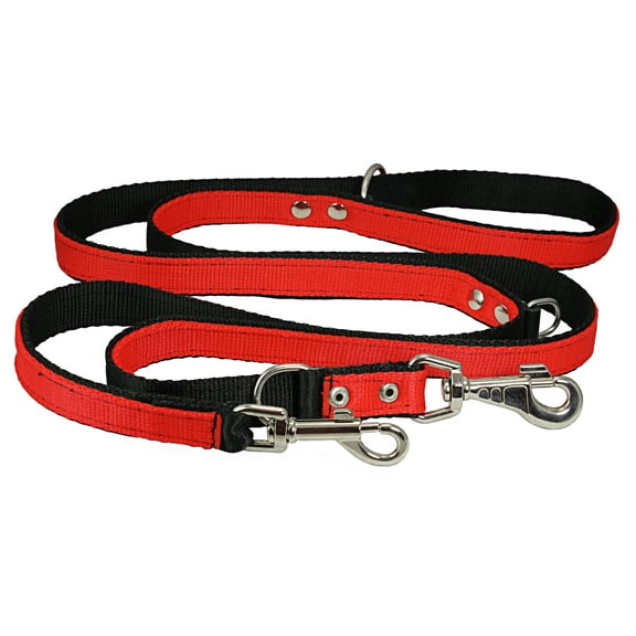 1" Wide 6 Way European Multi-functional Nylon Dog Leash, Adjustable Lead Red 40"-70" Long