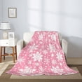 thumbnail image 4 of Winter Snowflakes Pink Throw Blanket Ultra Soft Warm All Season Christmas Decorative Fleece Blankets for Bed Chair Car Sofa Couch Bedroom 60"X50", 4 of 6