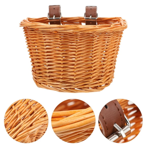 WORGEOUS Small Size D Shape Kids Bike Basket Detachable Front Handlebar Storage Container Handmade Wick 1 Piece