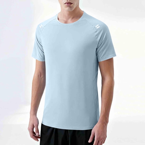 Ceisia Men's Slim Fit Short Sleeve Crew Neck Tee Solid Color Reflective Performance Sports Top Blue M Gifts