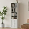 thumbnail image 3 of ANHDAH Tall Bookcase with Doors, 4 Tier Modern Bookshelves with Storage for Home Office, Living Room, RetroWhite, 3 of 7