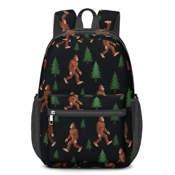 Bigfoot and Tree Black Pattern 17" School Backpacks for Teens,Waterproof Oxford Fabric,S-Shape Padded Straps for School,Travel,Hiking,Camping